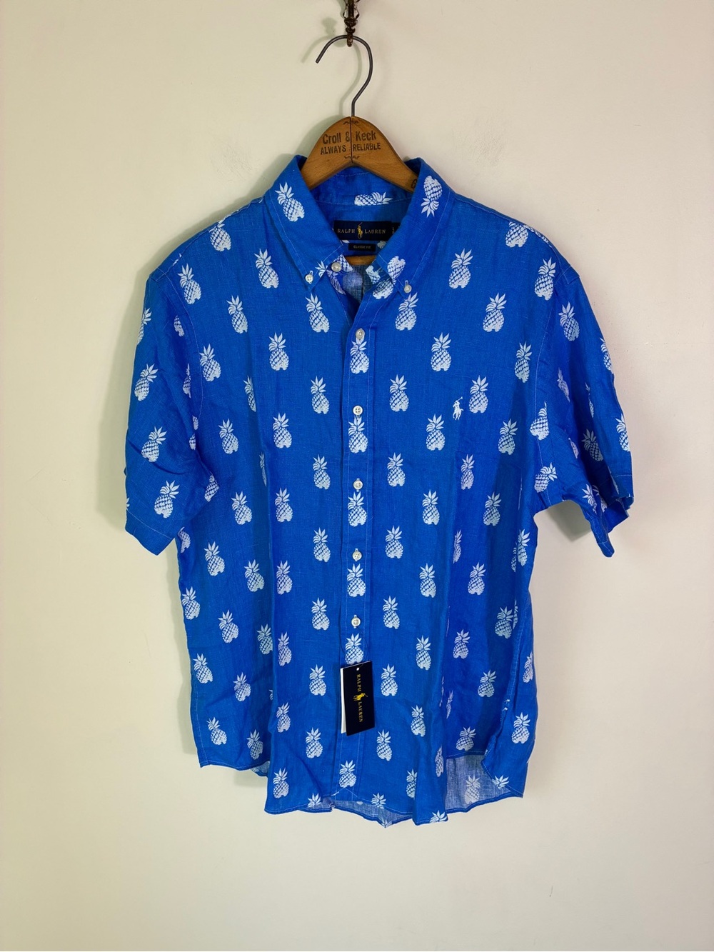 Ralph Lauren Short Sleeve Pineapple Graphic Linen Shirt Size L NWT